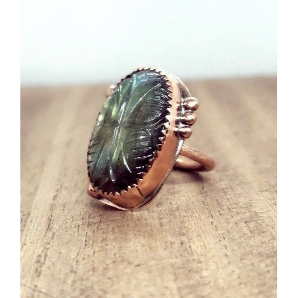 Labradorite butterfly rainbow crystal copper Ring handmade size 6 metalwork - Picture 11 of 12